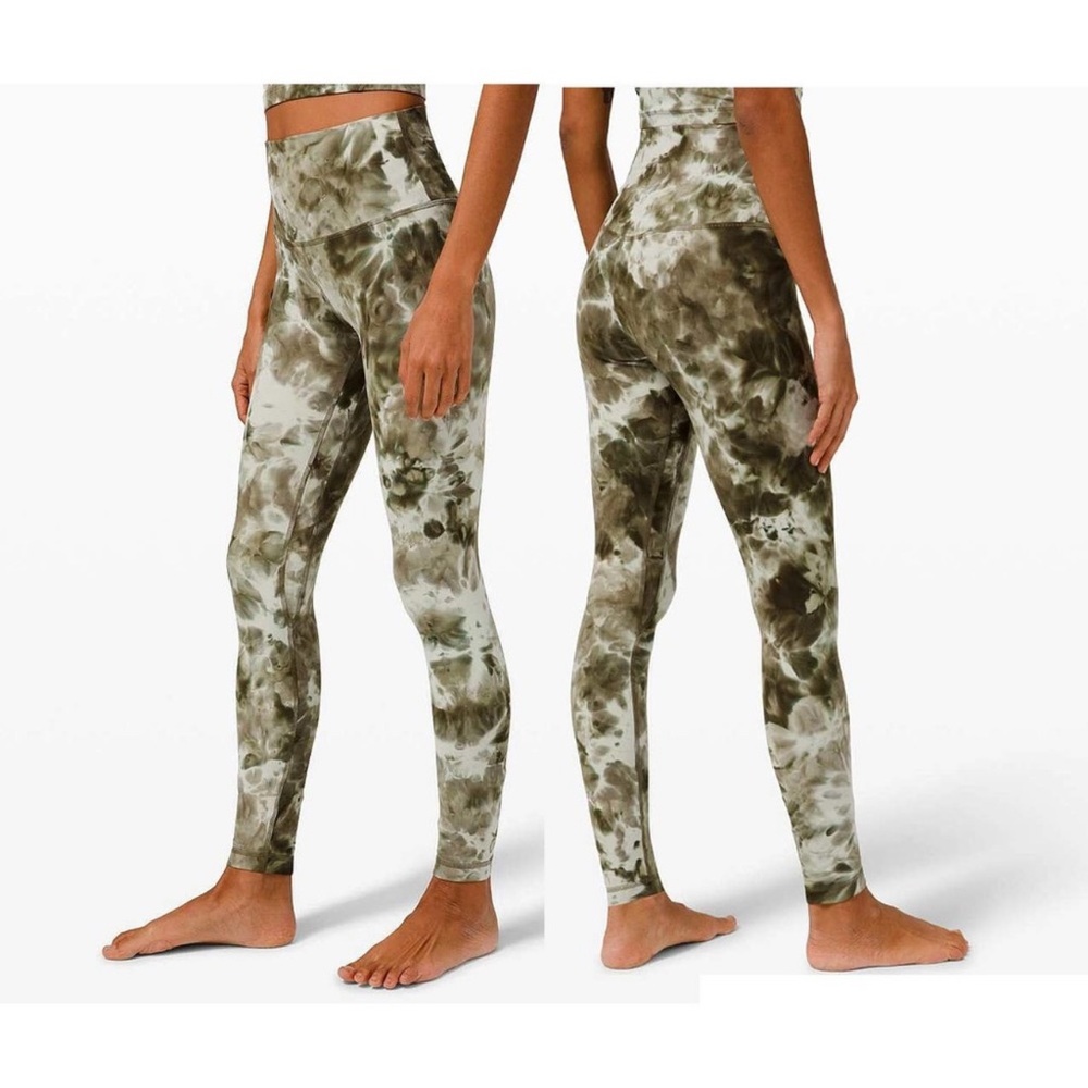 EUC Lululemon 28" Align HR Pants Diamond Dye Light Sage Army Green Dark Olive 8